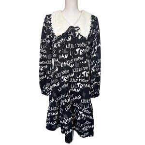 Mellowrani Little Monster Long Sleeve Dress Black & White Cotton Blend Letters